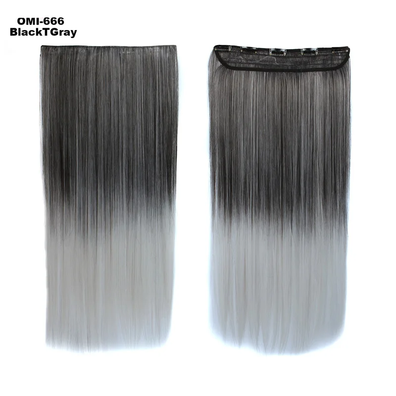 Jeedou Long Straight Clip in one piece Hair Extension Natural Synthetic Pink Brown Blue Ombre Color Women's Hairpiece