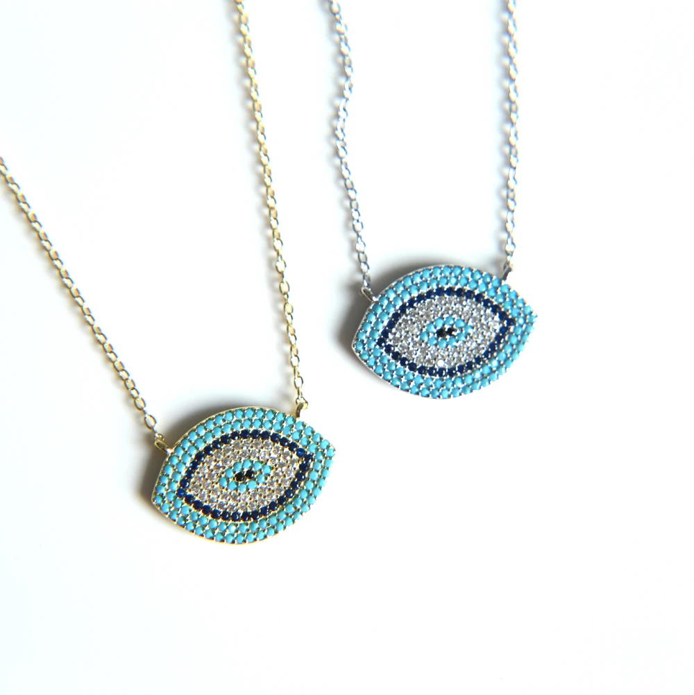 

2018 European fashion style gold color blue eye silver necklace 925 sterling silver pendant for womens