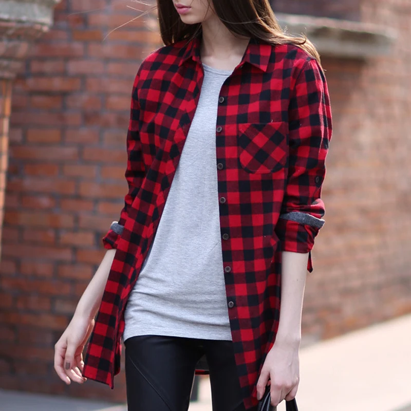 red black check shirt womens