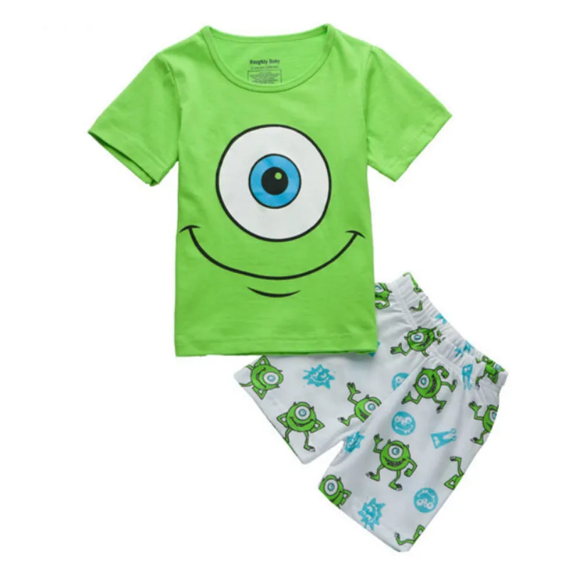 Big green eyes 099 Детские пижамные комплекты Одежда для маленьких мальчиков и девочек милые пижамы с рисунком снов для маленьких мальчиков, хлопковая футболка с короткими рукавами и рисунком+ штаны комплекты из 2 предметов - Цвет: Big green eyes 099