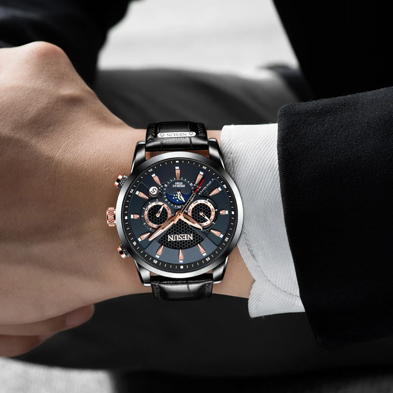 Швейцарские роскошные Брендовые Часы NESUN мужские многофункциональные
