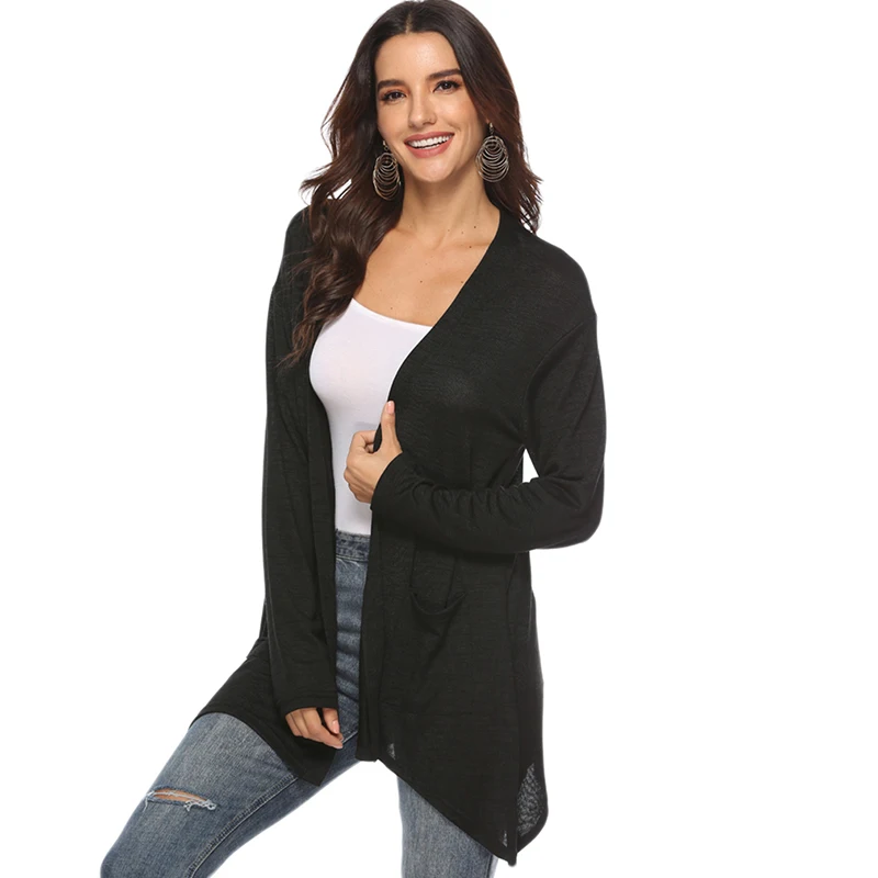 Women Thin Cardigan Long Sleeve Loose Asymmetric Hem Outerwear Coat |