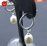 qingmos natural pearl earring for women with 79mm drop white pearl dangle loop shape earrings jewelry ear308 free shipping