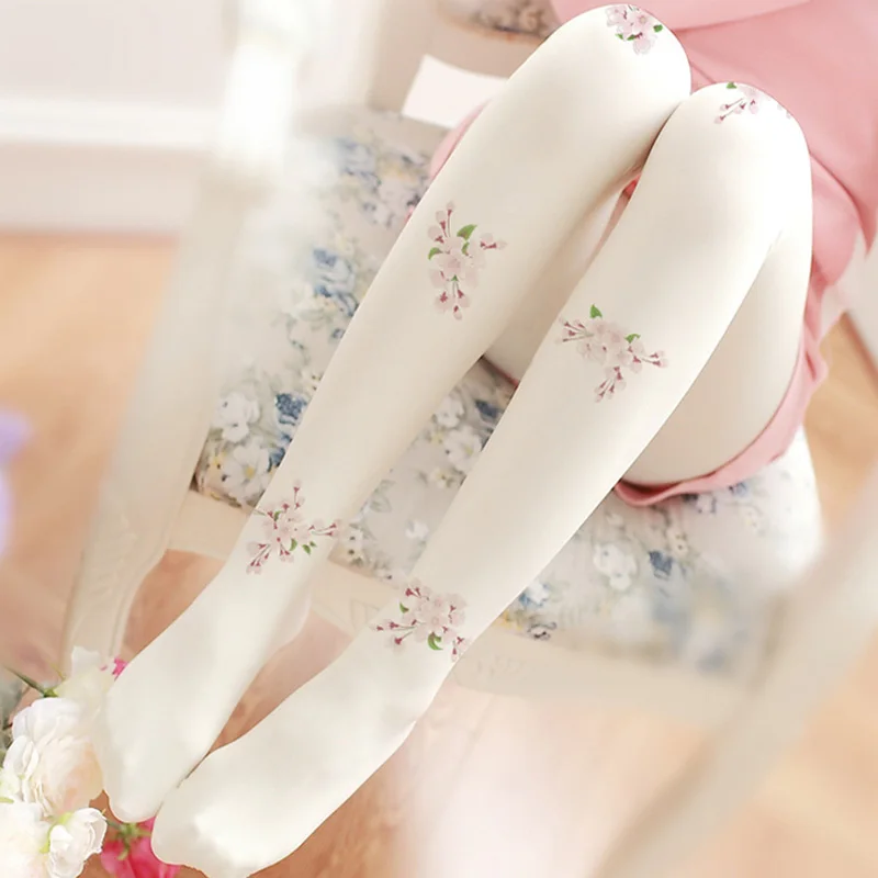 Milk White FENNASI, японские белые женские колготки, милые, кавайные, липкие, женские колготки, бархатные, Ретро стиль, цветочный узор, сексуальные колготки для женщин, с принтом - Цвет: Milk White
