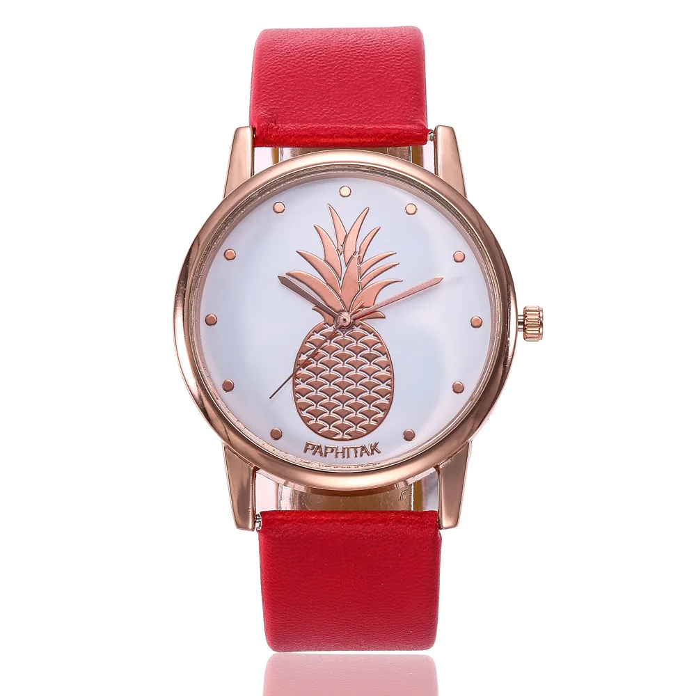 Мода ананас циферблат наручные часы Reloj para mujer кожаный ремешок Для женщин