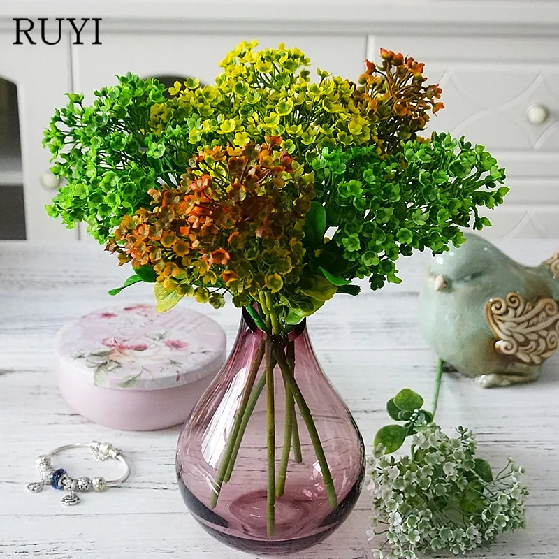Имитация цветов одиночные Короткие пластиковые ветки сливы травы искусственные