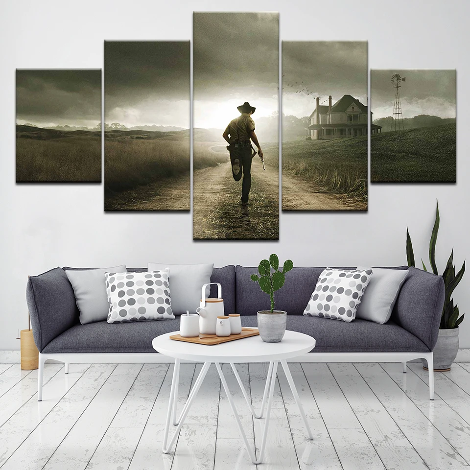 

Cool walking dead 5 Piece HD Wallpapers Art Canvas Print modern Poster Modular art painting for Living Room Home Decor