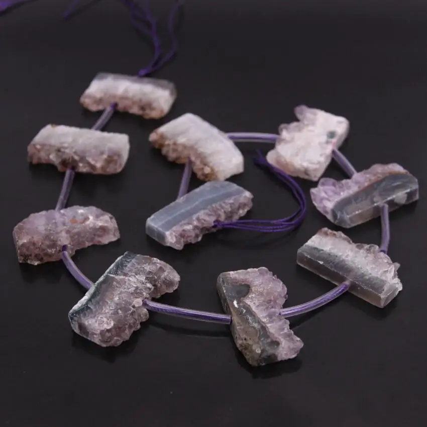 Approx10PCS Strand Raw Amethysts Druzy Slab Pendant Beads,Purple Crystal Quartz Geode Drusy Slice Pendant Charm,Jewelry Making
