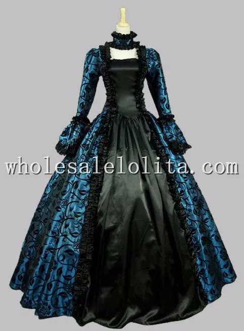 Wholesalelolita Top Sale 18th Century Purple Print and Black Style Marie Antoinette Gothic Ball Gown Club Dress | Тематическая