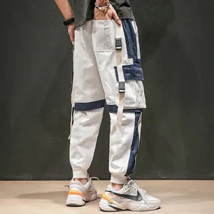 Брюки-карго мужские хлопковые, с эластичной резинкой на талии, уличная одежда длиной до бедер ленты, 2019