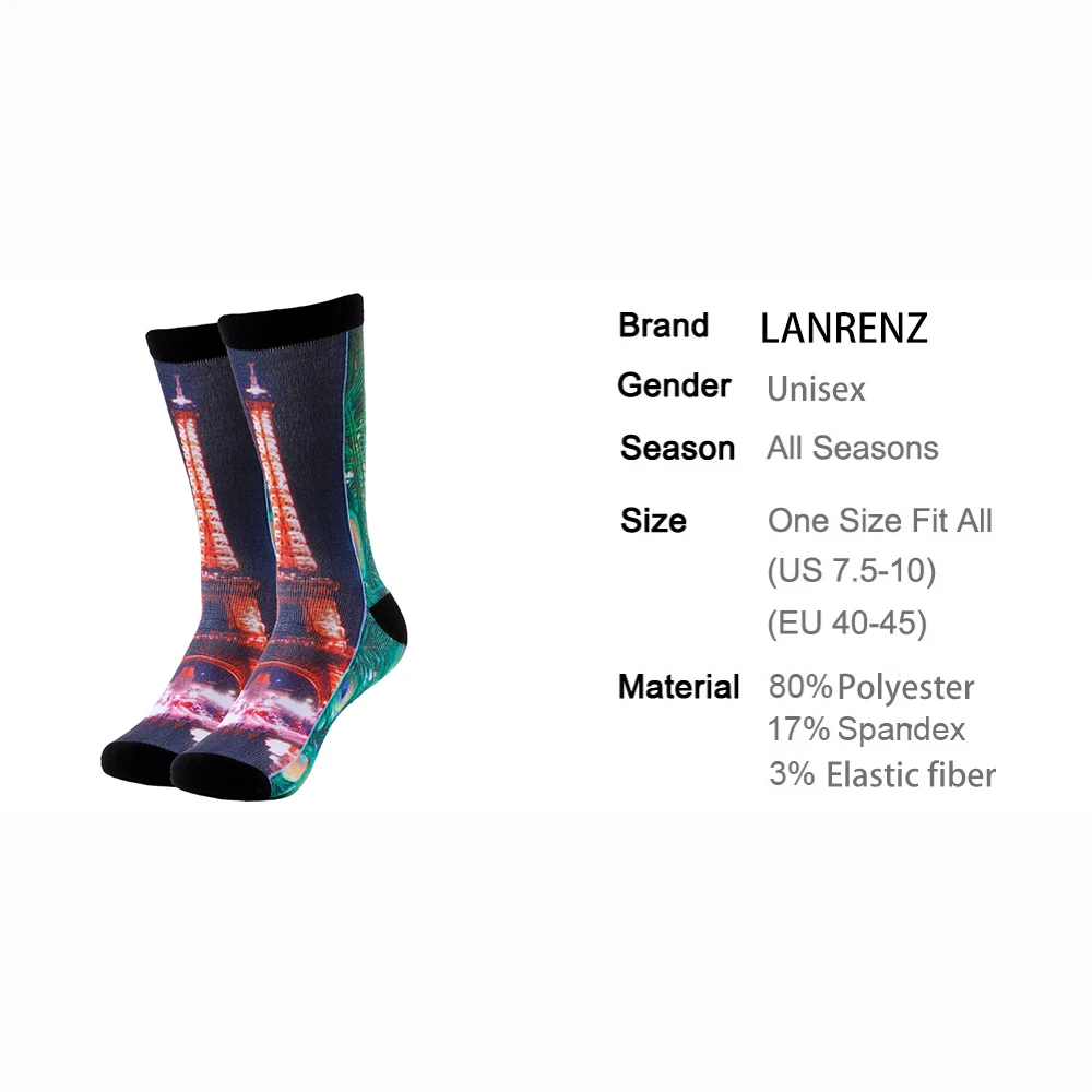 Носки мужские и женские с рисунком Эйфелевой башни павлина модные забавные носки