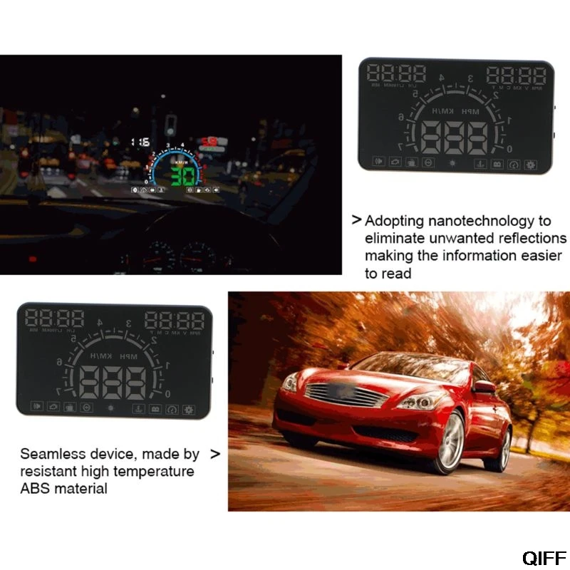 

E350 5.8" Screen HUD Car Head Up Display Engine Fault Fuel Alarm Speedometer May06