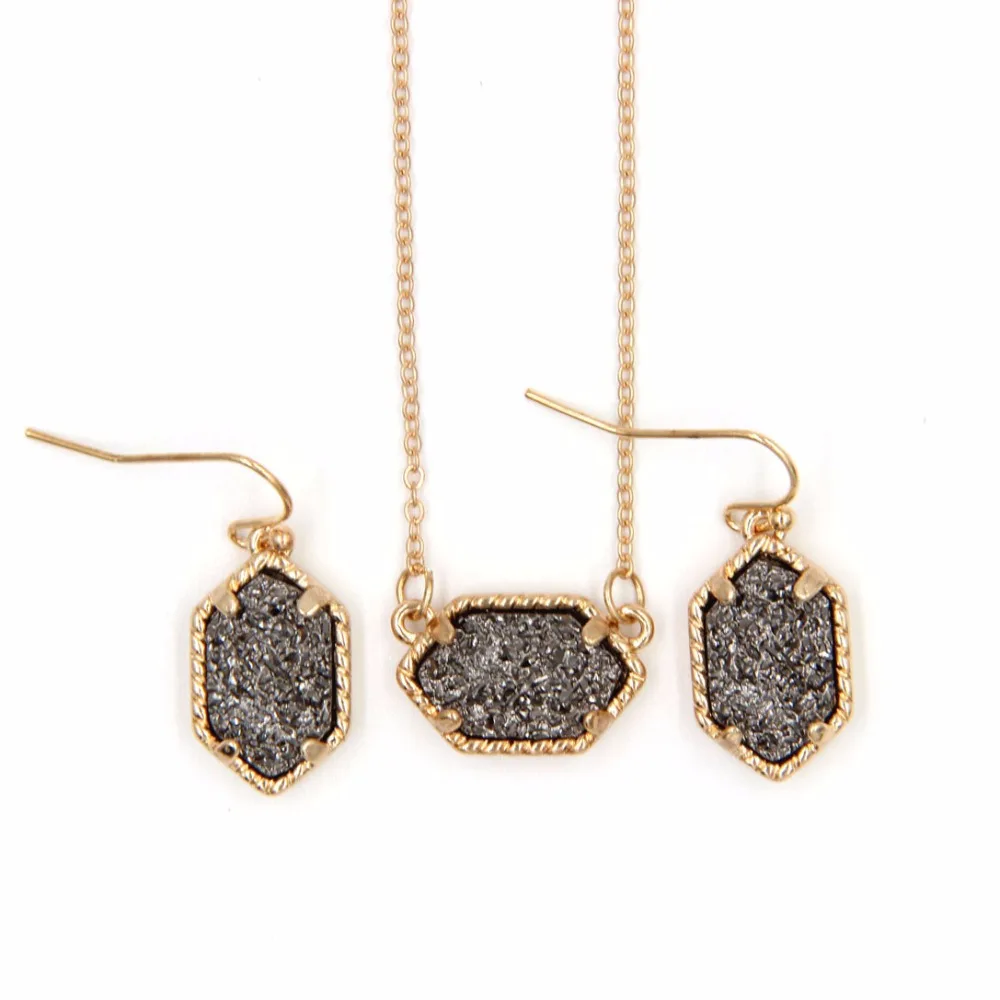Мини переливающийся druzy drusy кулон Цепочки и ожерелья с соответствующими Висячие