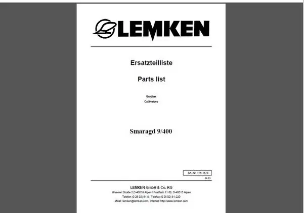 Каталоги запчастей для сельскохозяйственного оборудования Lemken PDF |