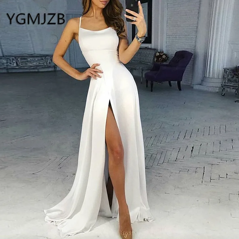 Vestidos De Novia Сексуальные облегающие Свадебные платья на тонких бретельках глубокие боковые разрезы гладкое атласное свадебное платье невесты