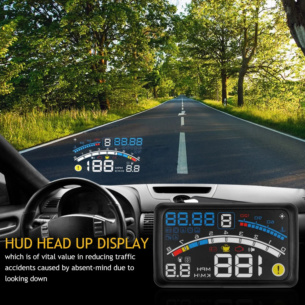 Onever 4E 5 &quotАвтомобильный OBD2 II EUOBD автомобильный HUD Дисплей с повышенной скоростью