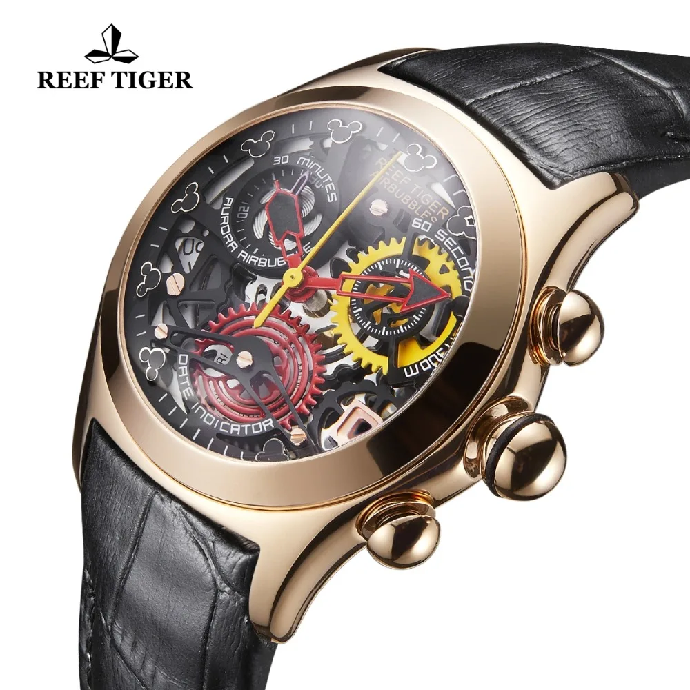 Reef Tiger модные мужские часы Swiss Ronda Move Мужские t Скелет водонепроницаемые кварцевые часы Роскошные розовое золото спортивные Relogio Masculino