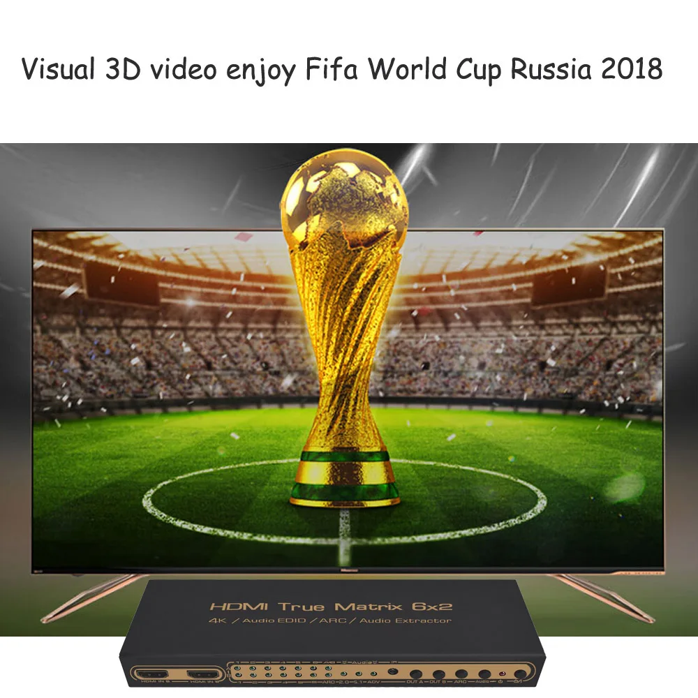 PUZHIJIE Ultra HD 6x2 HDMI матрица поддерживает 4K ARC IR Toslink извлечение аудиосигнала 3 5 мм
