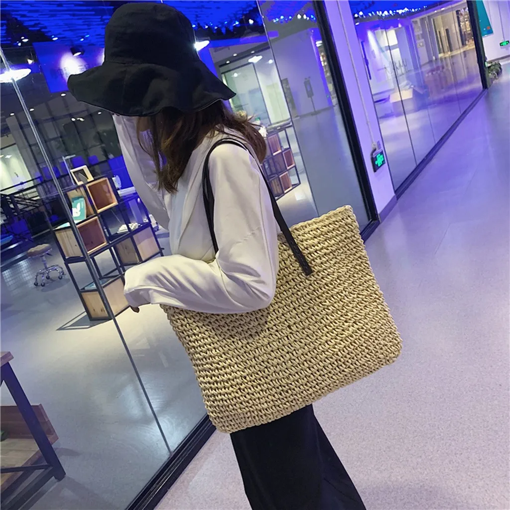 Женская Соломенная Сумка через плечо в стиле ретро повседневная сумка-тоут