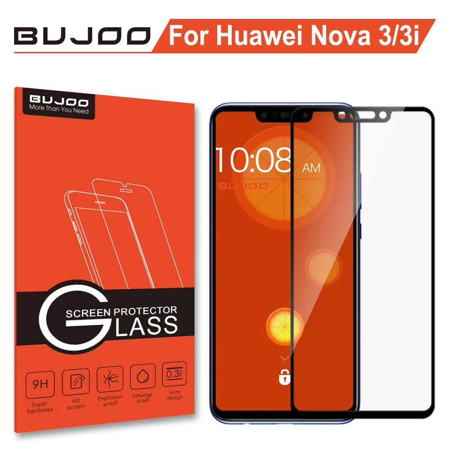 100% оригинал BUJOO Черный Полный экран протектор Закаленное стекло для Huawei Nova 3