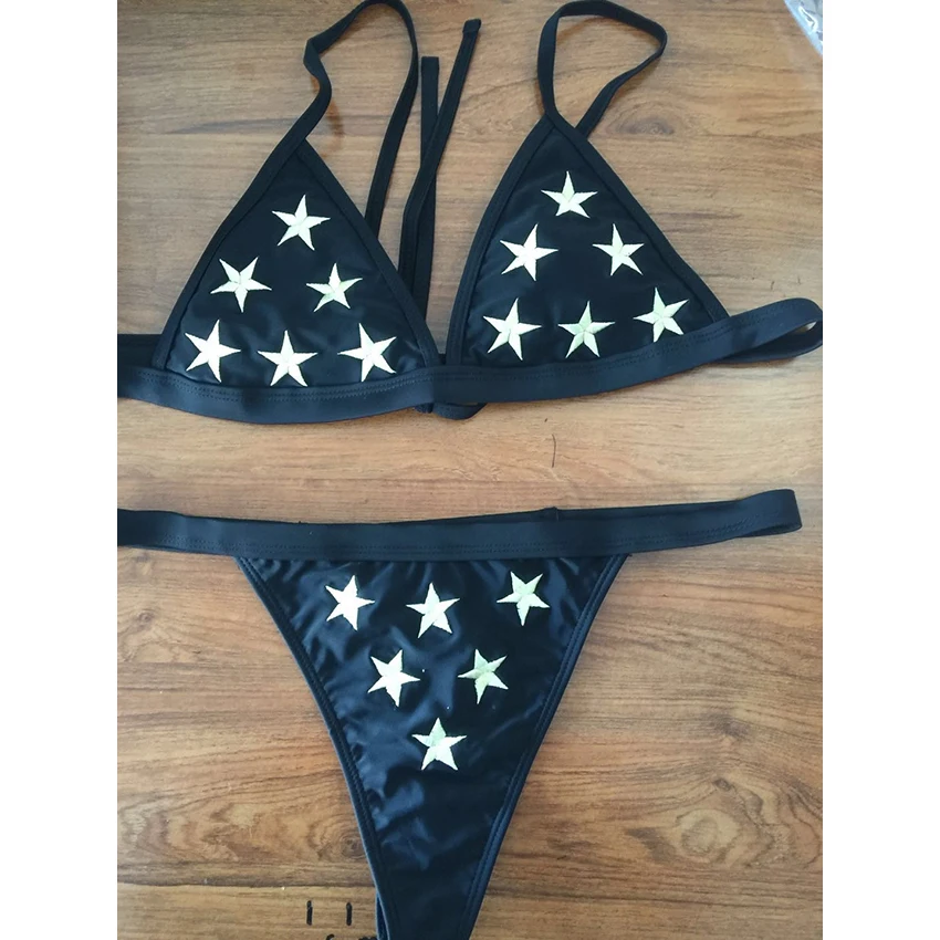 2018 летние пляжные купальники звезды вышивка сексуальный купальник Для женщин