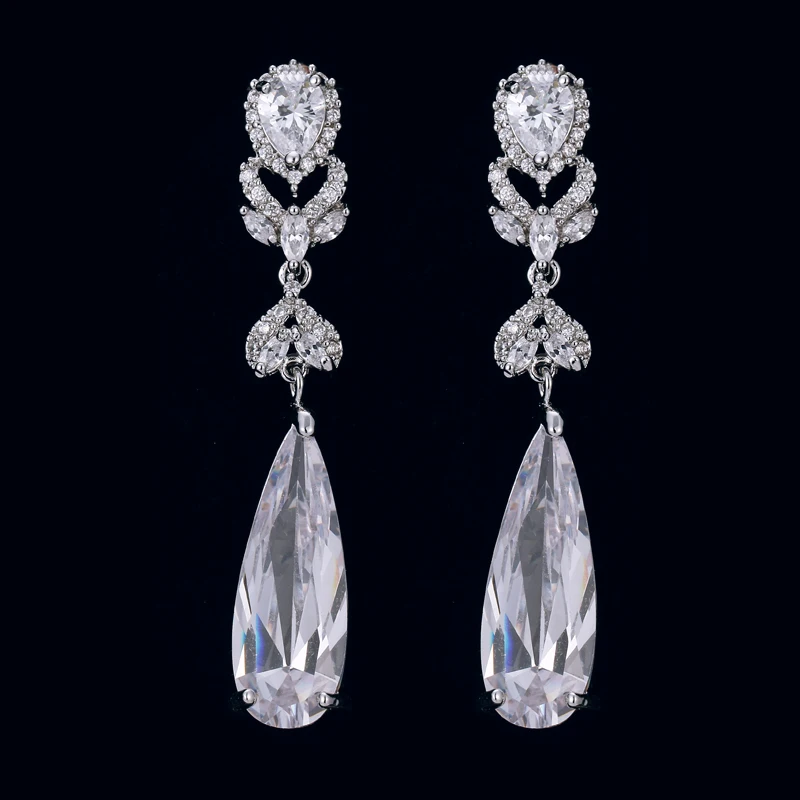 EMMAYA Bling CZ циркония камень длинные серьги Висячие женские кубический циркон Кристалл Серебряный цвет ювелирные изделия