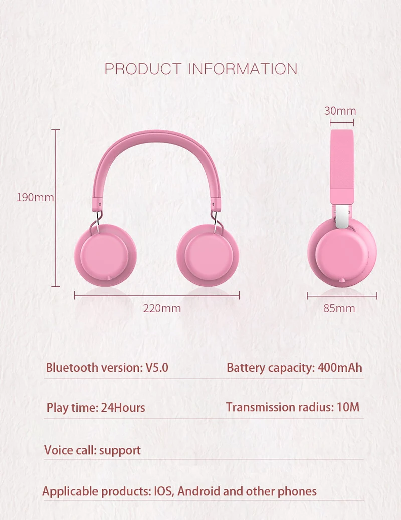 Модные розовые золотые беспроводные Bluetooth наушники, милые наушники с микрофоном, Bluetooth наушники для женщин, девочек, детей