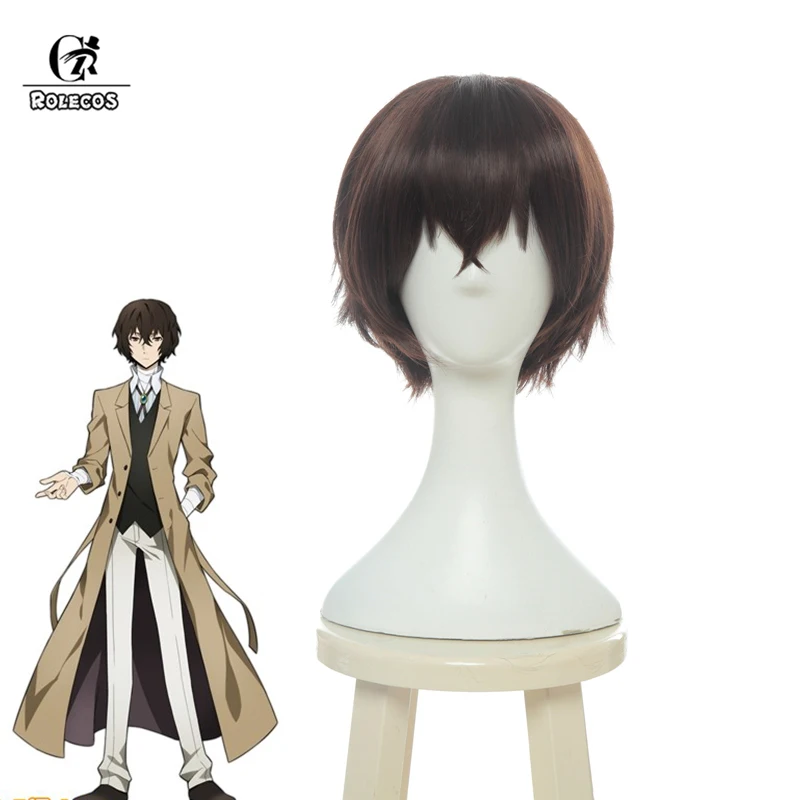 

ROLECOS Osamu Dazai Cosplay Hair Anime Bungo Stray Dogs Cosplay Headwear Black and Brown Men Hair 30cm