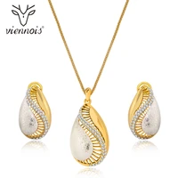 viennois dubai jewelry sets for women gold hollow geometric water drop pendant necklace earrings african indian jewelry set