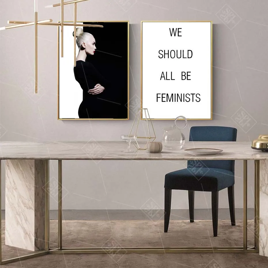 Мы все должны быть феминистскими скандинавскими дамскими черными плакатами и