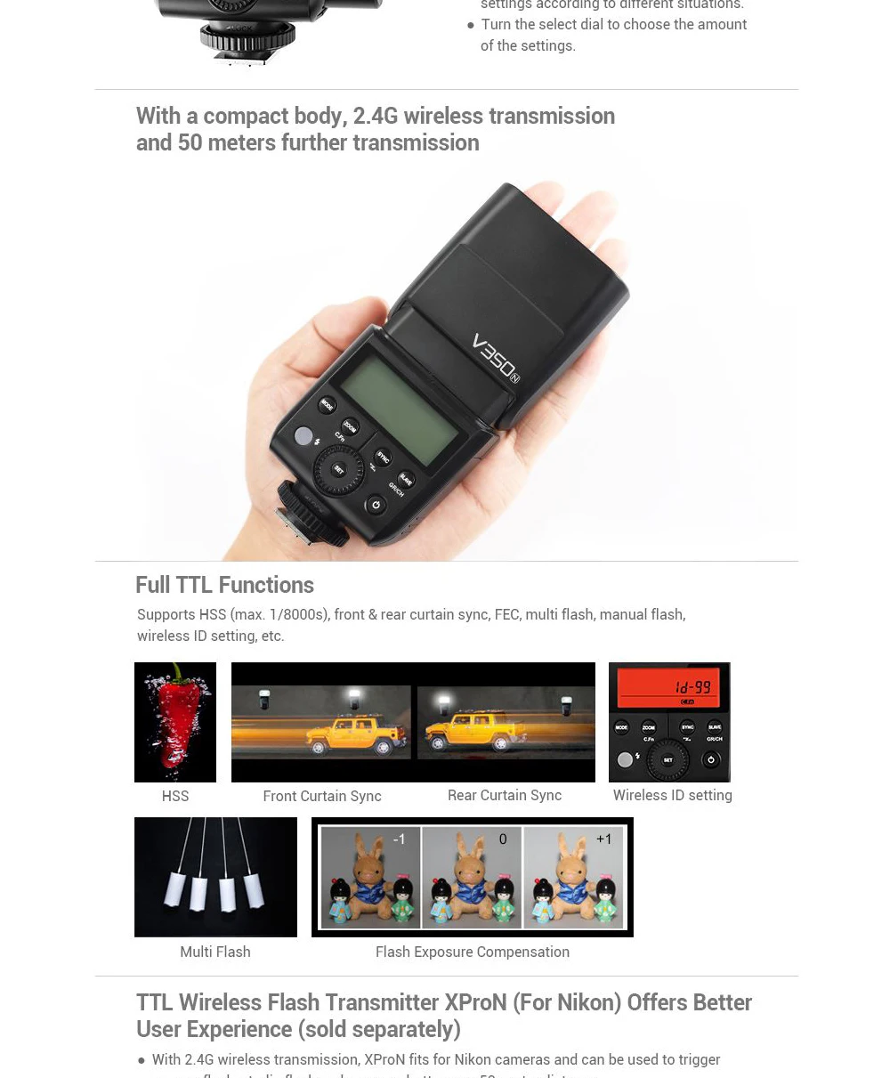 Godox V350N Мини Вспышка ttl HSS 1/8000 s 2,4G X Встроенная 2000 mAh литий-ионная батарея камера Speedlite вспышка для камеры Nikon