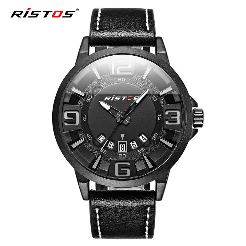 RISTOS Masculino хронограф световой Мужские часы кожа Элитный бренд военные Наручные