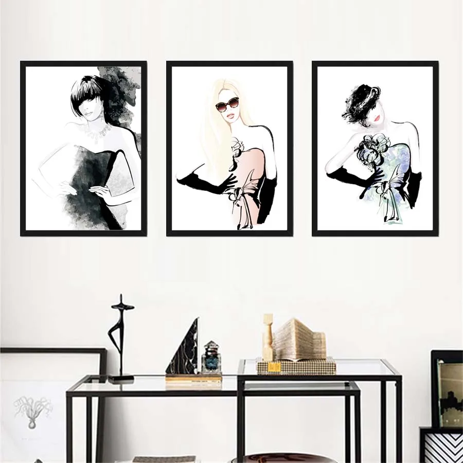 Красивая Женская модная Картина на холсте привлекательные акварельные плакаты и