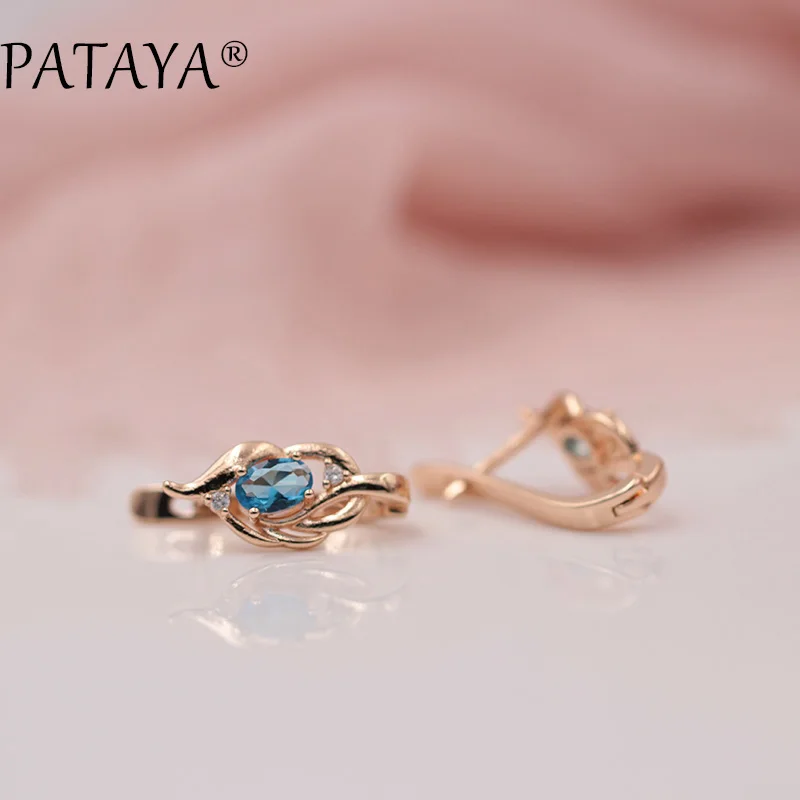 PATAYA, Новое поступление, женские серьги-капли из розового золота 585, Винтажные серьги, кольца, наборы, синий овальный Природный Цирконий, изысканные эксклюзивные ювелирные изделия