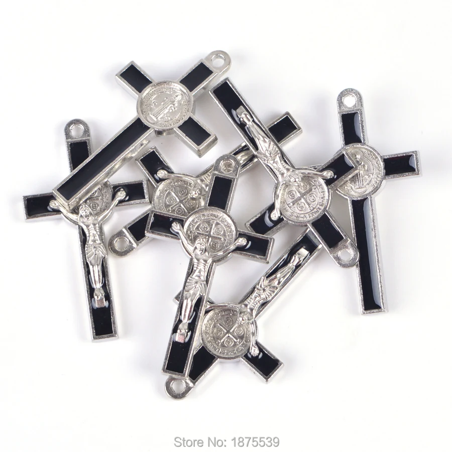 Три разных размера крест черный st benedict Подвеска Крест в ожерелье четки |