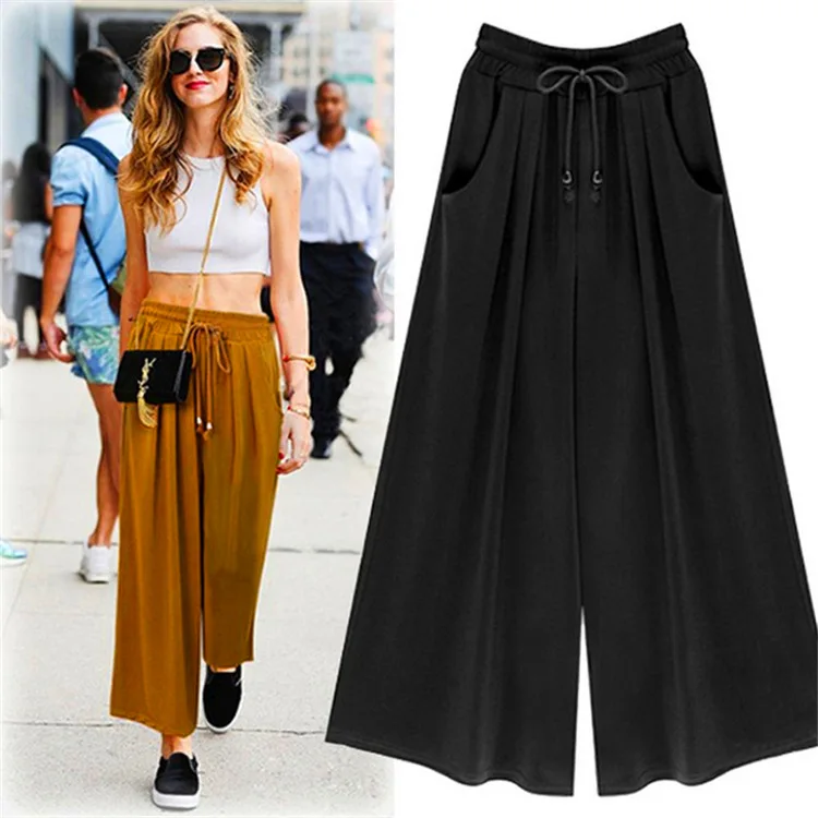

NEW Women Plus Size Wide Leg Pants Casual Loose High Waist Summer Spring Harem Pants Stretch Beach Woman Drawstring Trousers