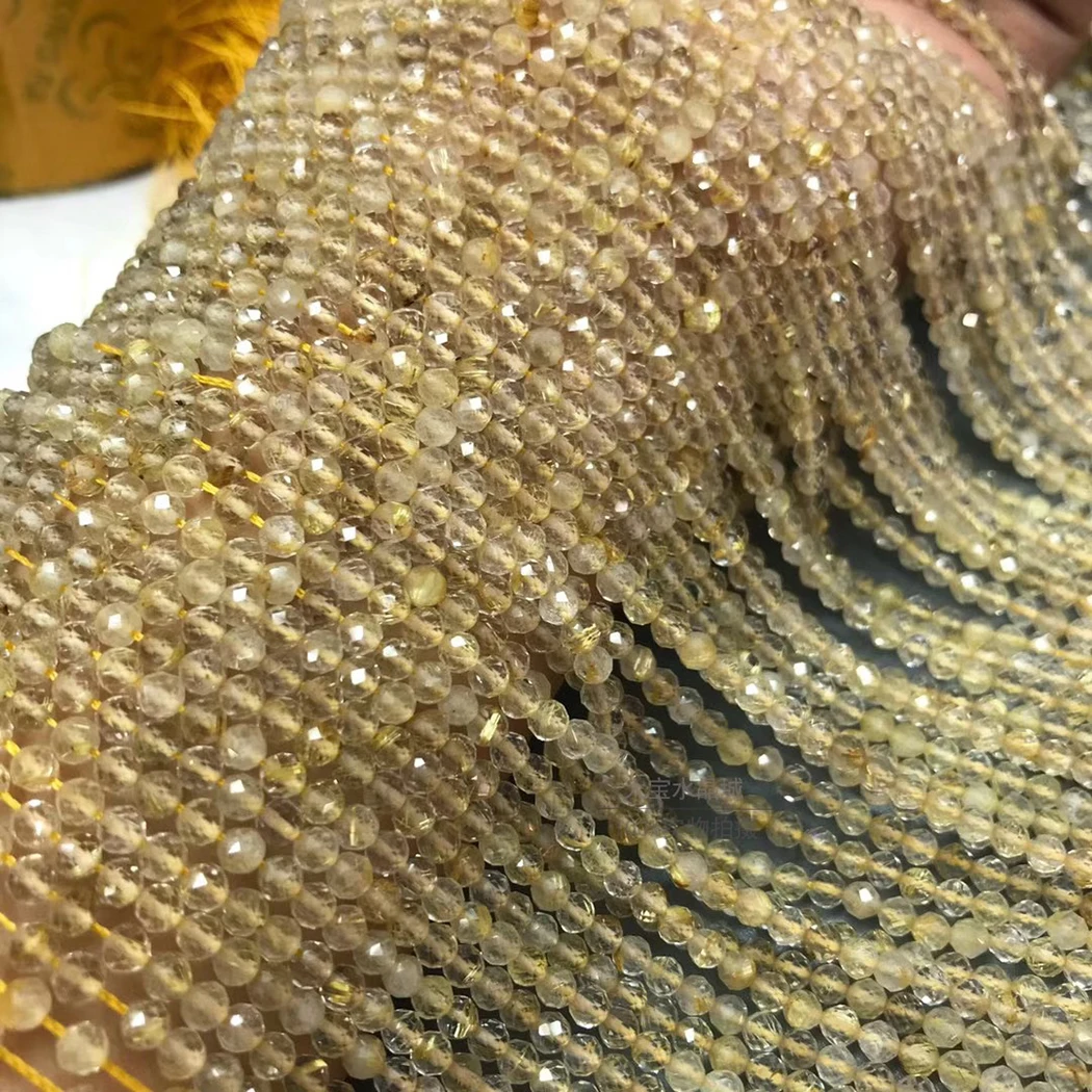 Rutilated Quartz ICNWAY Драгоценный Камень делая ювелирные изделия 2-4 мм Лабрадорит Гранат Круглые граненые натуральные свободные бусины DIY браслет ожерелье 15 дюймов - Цвет: Rutilated Quartz