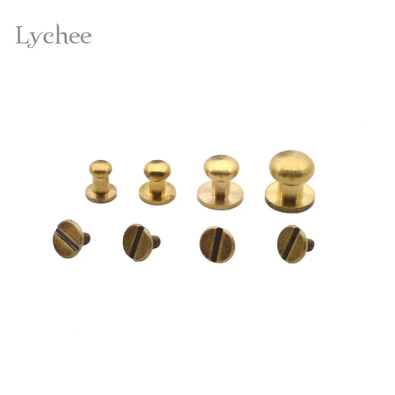 Lychee Life 5/6/8/10 мм Винт гвоздики с круглой головкой из твердой латуни кожаный винт