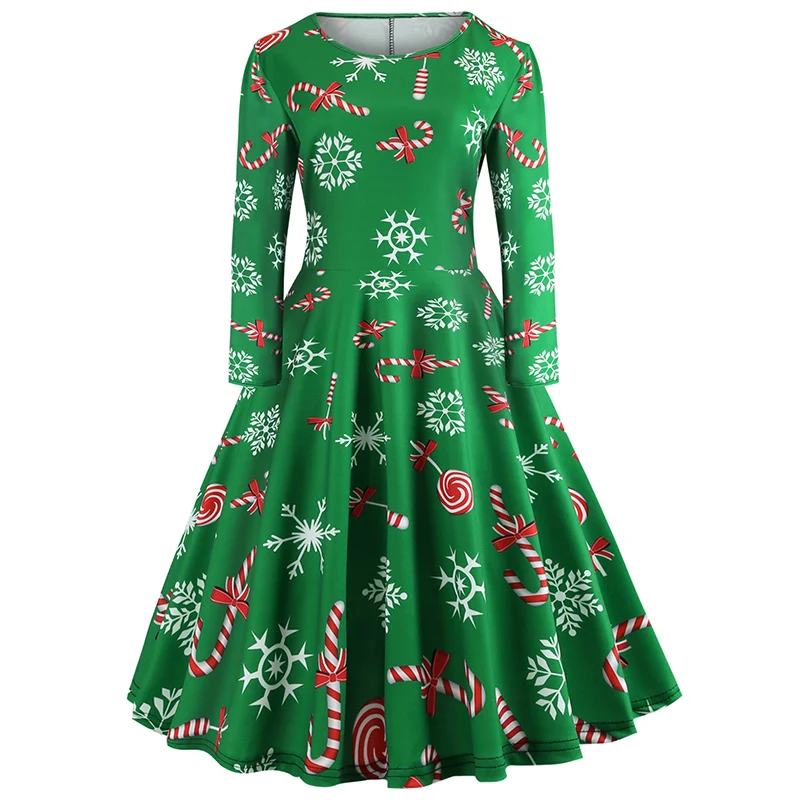 

AECU Dress Female Winter Christmas Dresses For Women Swing Party Dress Long Sleeve Casual Plus Size Print Vestidos De Fiesta