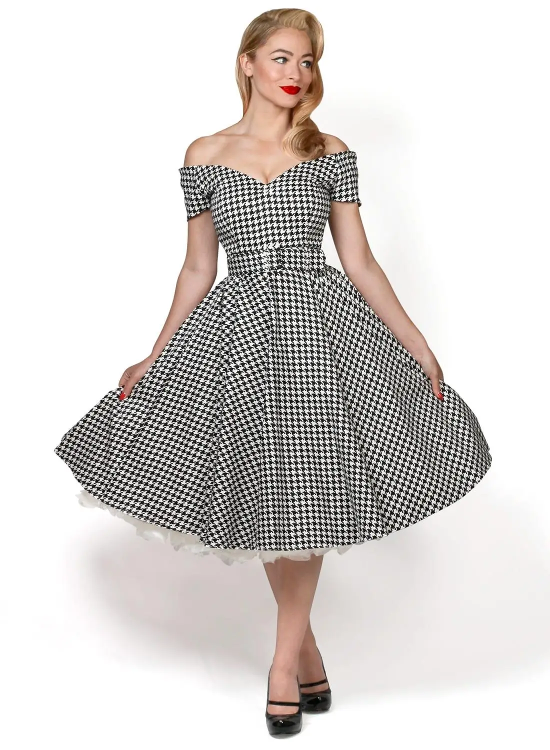 30-летние женские винтажные 50's houndstooth круг качели платье в черном и белом цвете плюс размер платья рокабилли vestidos pin up jurken