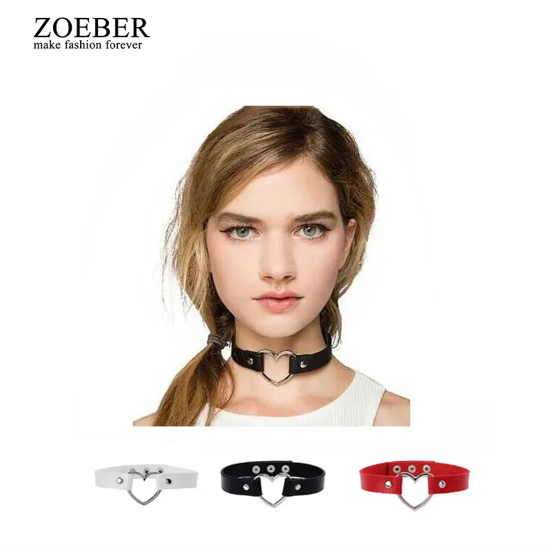 Zoeber, панк, кожа, ручная работа, очаровательные чокеры, ожерелье s, женское, сердце, пряжка, пояс, шарм, каваи, Лолита, металлическое ожерелье, воротник
