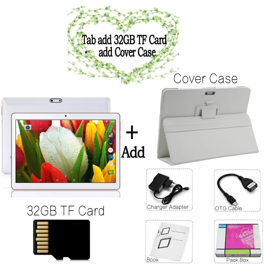 Add 32GB TF Cover Новинка, 3G, планшет, ПК, 10 дюймов, Android 7,0, HD, ips экран, четыре ядра, 3G, с функцией звонка, две sim-карты, WiFi, gps tab, 4 Гб+ 32 ГБ, планшеты - Комплект: Add 32GB TF Cover