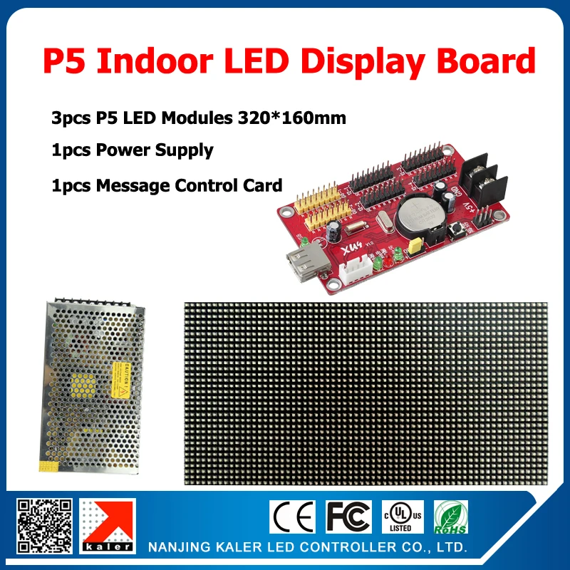 

3pcs P5 led panels indoor full color led display screen +1scrolling message control card +1pcs led power supply diy kits