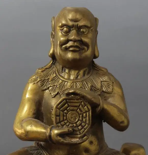 S5199 10&quot Bronze Carved Japanese Samurai Warrior Hold Gua On Foo Fu Dog Lion Statue | Дом и сад