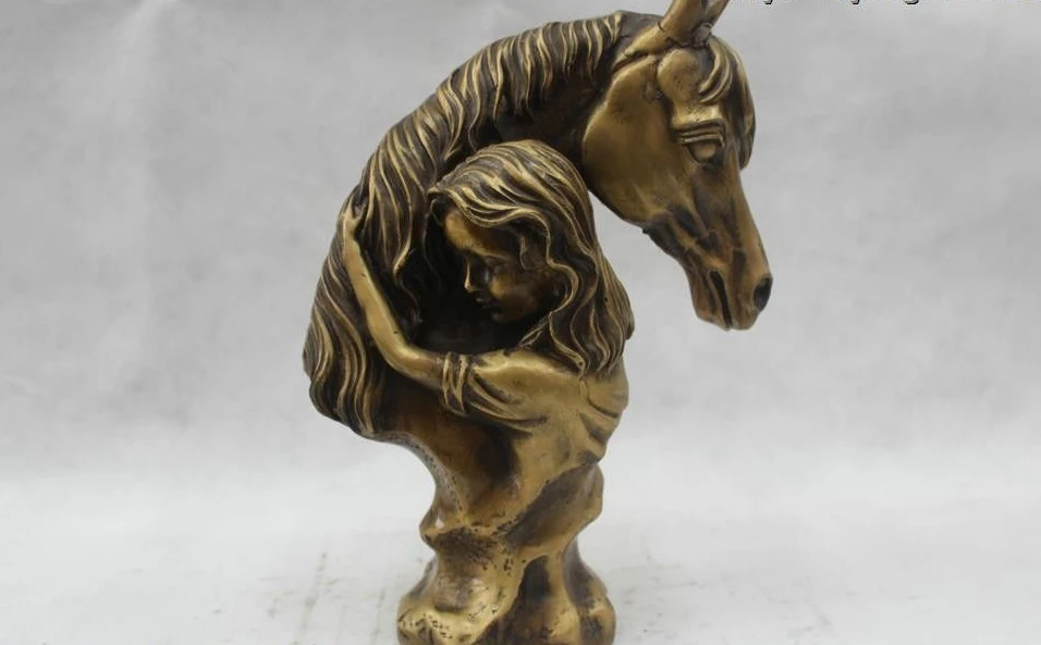 WBY 12&quotChina Folk Pure Bronze Lucky excellent beautiful Women Horse Statue | Дом и сад