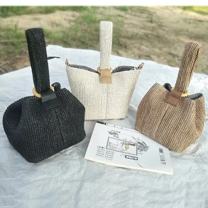 Брендовая Соломенная Сумка для женщин, пляжная сумка, Индивидуальная сумка через плечо с замком, Женская винтажная вязаная модная сумка через плечо ручной работы