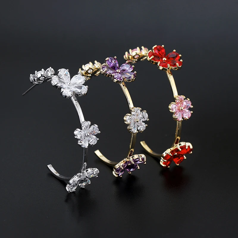 Круглые серьги-кольца Daisy Plum Blossom AAA с кубическим цирконием, покрытые родием, модные ювелирные изделия XIUMEIYIZU, брендовые круглые серьги