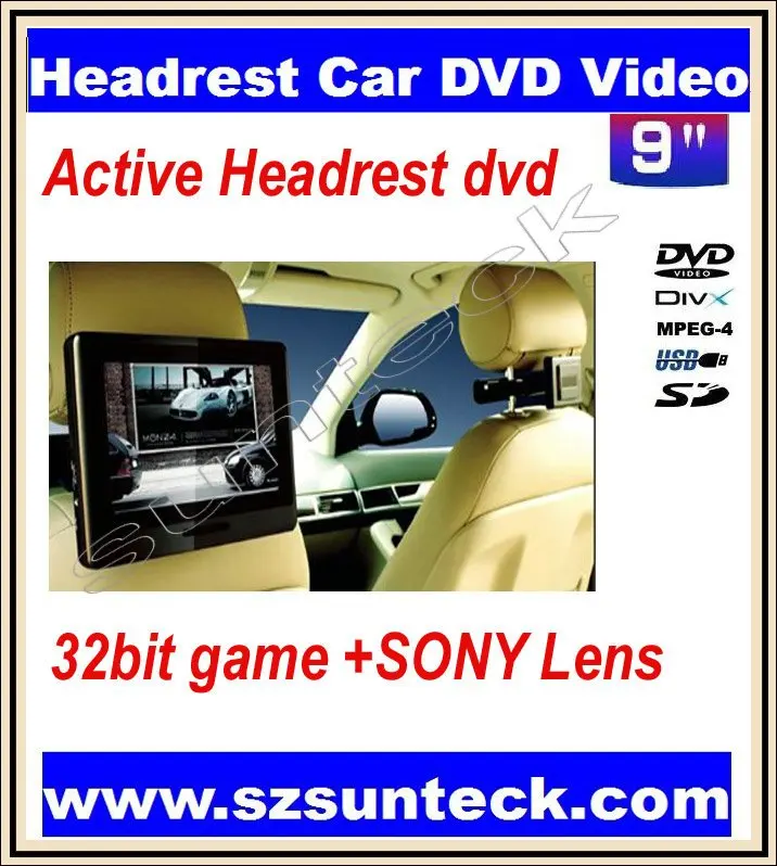 Бесплатная доставка 9 дюймовый Активный подголовник Автомобильный dvd с 32 битной