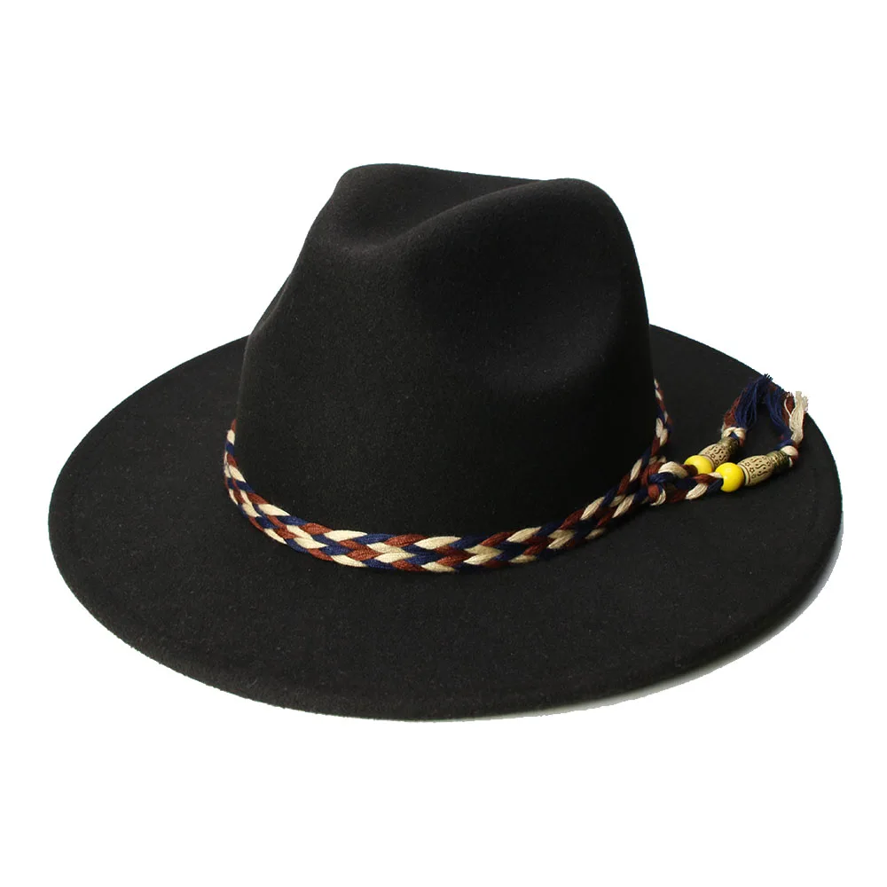 

LUCKYLIANJI, детская винтажная шляпа в стиле ретро из 100% шерсти с широкими полями, Федора, Панама, джазовая шляпа-котелок, вязаная лента с кисточко...