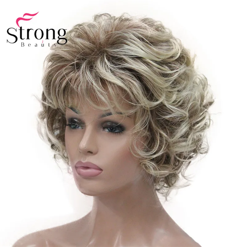 StrongBeauty короткий парик мягкие волнистые локоны Светлые блестящие синтетические